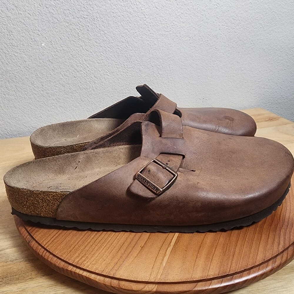 Birkenstock Boston Clogs Sandals Mens Size 13 EU46 Brown Leather Slip On Shoes